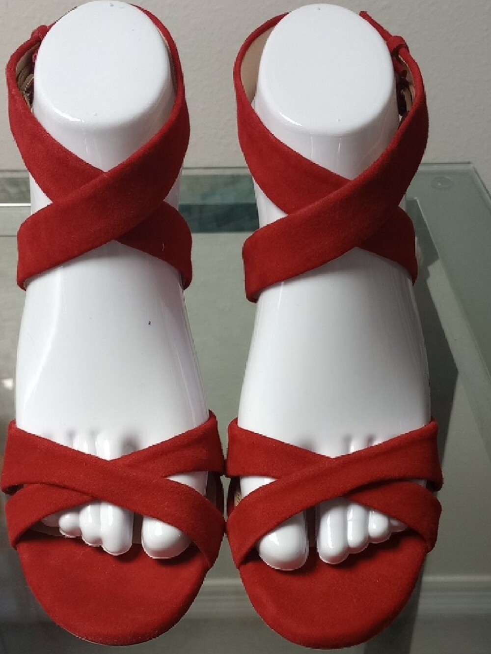 ANTONIO MELANI Red Crisscross Suede Strap Sandals